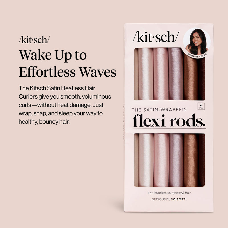 Kitsch Satin Flexi Rod Heatless Hair Curler Set 6pcs - Rosewood | Hair Rollers for Overnight Curls, Heatless Curler, Overnight Blowout Rods, Heatless Blowout Rods 6 Count (Pack of 1)