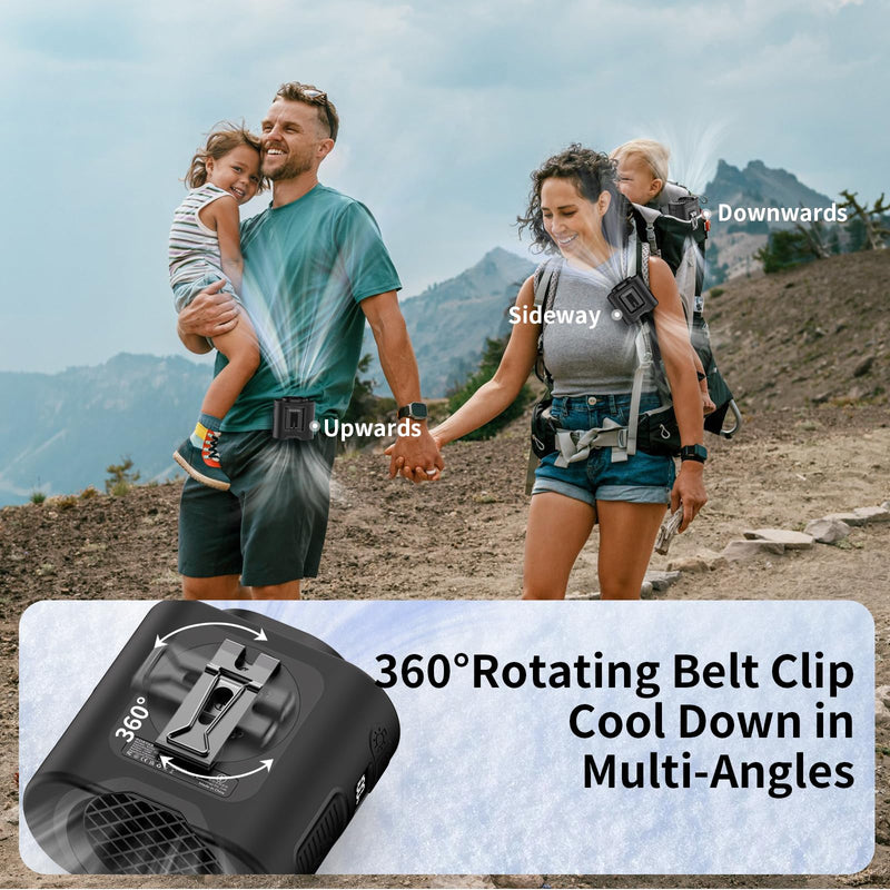 Socool 14500mAh Portable Waist Fan Clip on Belt 360 Rotation Wearable Rechargeable Personal Shirt Fan, 67H Cooling 5-Speed Battery Operated with Light, Neck Fan Hands-Free for Outdoor Jobsite Camping Black 14500.0 Milliamp Hours