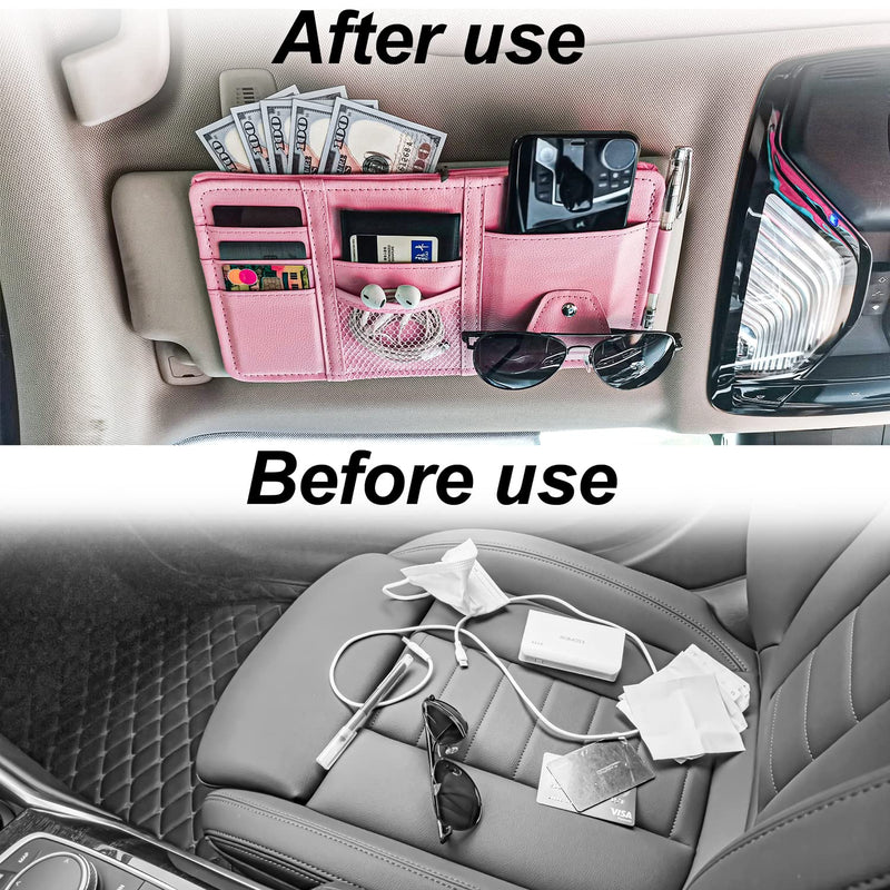 Keedolla Car Sun Visor Organizer, Truck Visor Organizer Car Sun Storage Pocket Pouch Case Bag for Sunglasses, Cards, Pens and Document - Pink