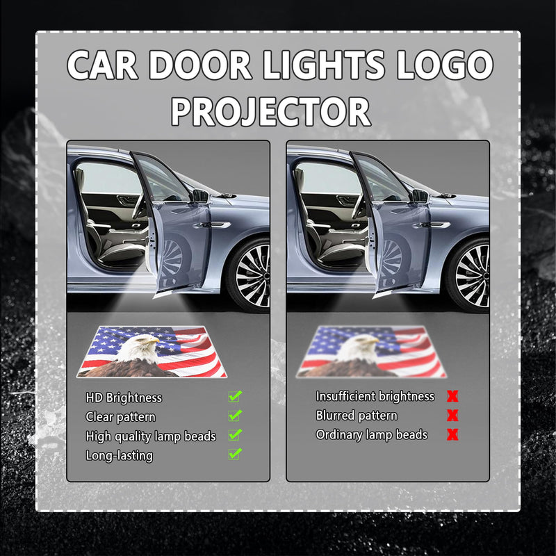 2PCS Cool Car Door Lights Logo Projector,HD Car Welcome Door Light Courtesy Lights,Universal Car Door Projector Lights Car Light Accessories for Most Cars SUVs RVs (Eagle Flag) Eagle Flag