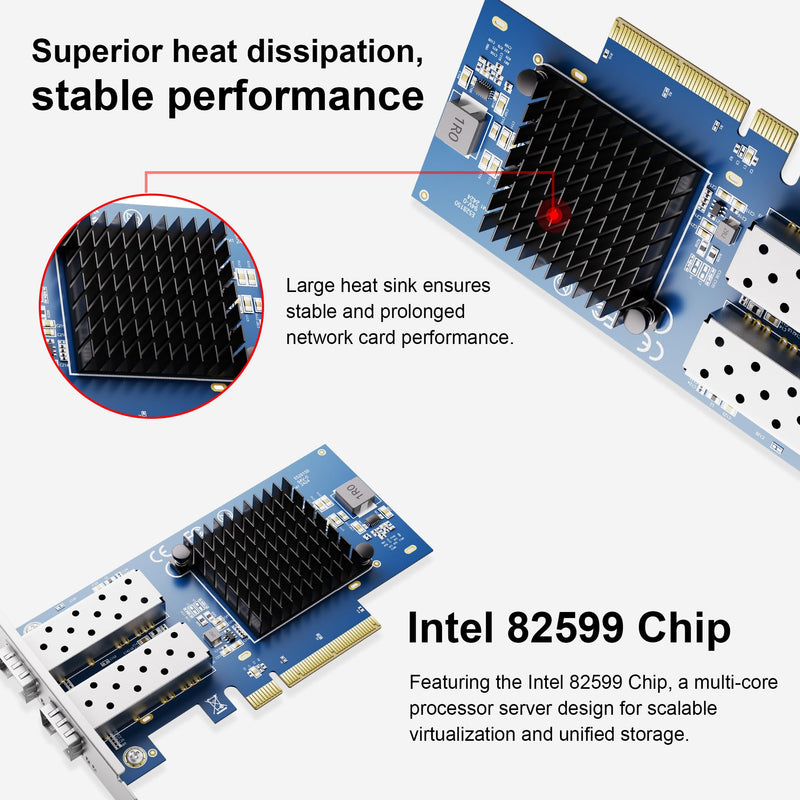 BZUZI 10Gb PCIe NIC Network Card,Dual SFP Ports,Intel 82599 (X520-DA2) Controller,High-Speed Ethernet Adapter, Compatible with Windows Server, Linux, VMware,Low Profile Bracket Included 10G-2S(2xSFP+)