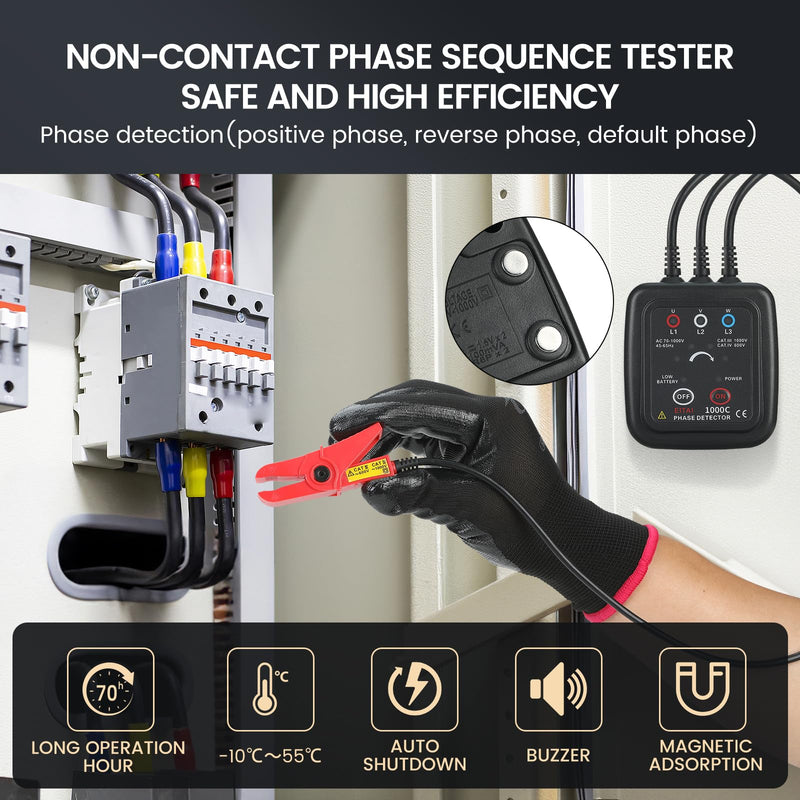 EITAI1000C Non-Contact Phase Rotation Meter, AC 70V-1000V, Φ0.6inch/16mm, Manufacturer Direct Sales, Phase Sequence Tester