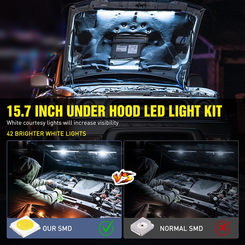 Nilight 2pcs Under Hood Light Strip 42LED Waterproof Underhood Work Light with On/Off Switch Blade Fuse Engine Bay Repair Light White 12V for Car Truck SUV 15.7 Inch 2PCS