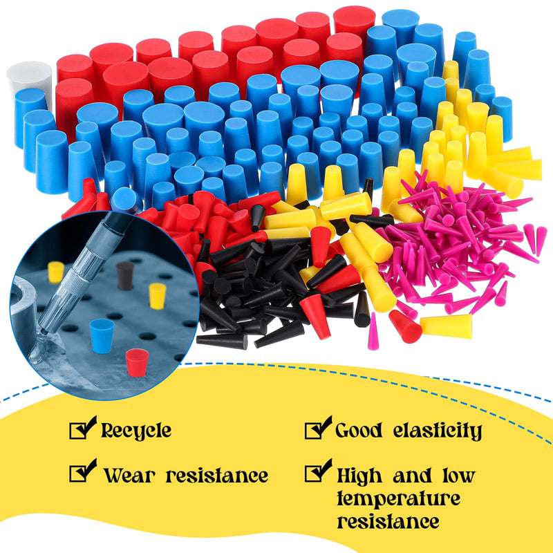350 Pcs Rubber Plugs 8-Sizes Silicone Tapered Plug Kit 1/15" to 1" High Temp Stoppers for Coating, Hole, Painting Protection Silicone Stopper 350