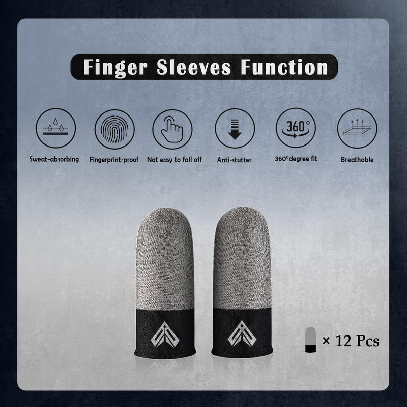 12PCS Gaming Finger Sleeves. 0.29MM Silver Fiber, Anti Sweat, Extremely Thin,Breathable Touchscreen dedales Gamer Finger Cover Thumb Sleeve Fit Phone Game Tablet Devices. Gray(12pcs)