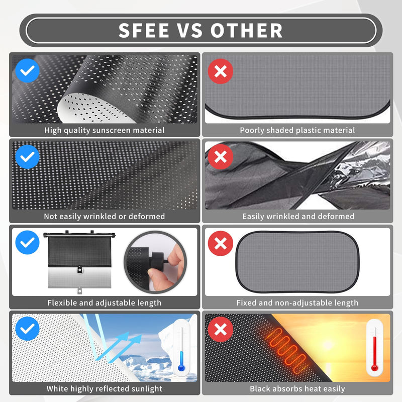 Sfee Car Window Shade for Side Windows, 2 Pack Sun Shade Retractable for Car Blocks Heat and UV Rays Glare Protection Roller Sunshade Visor for Baby, Kids, Pets, Passengers Black
