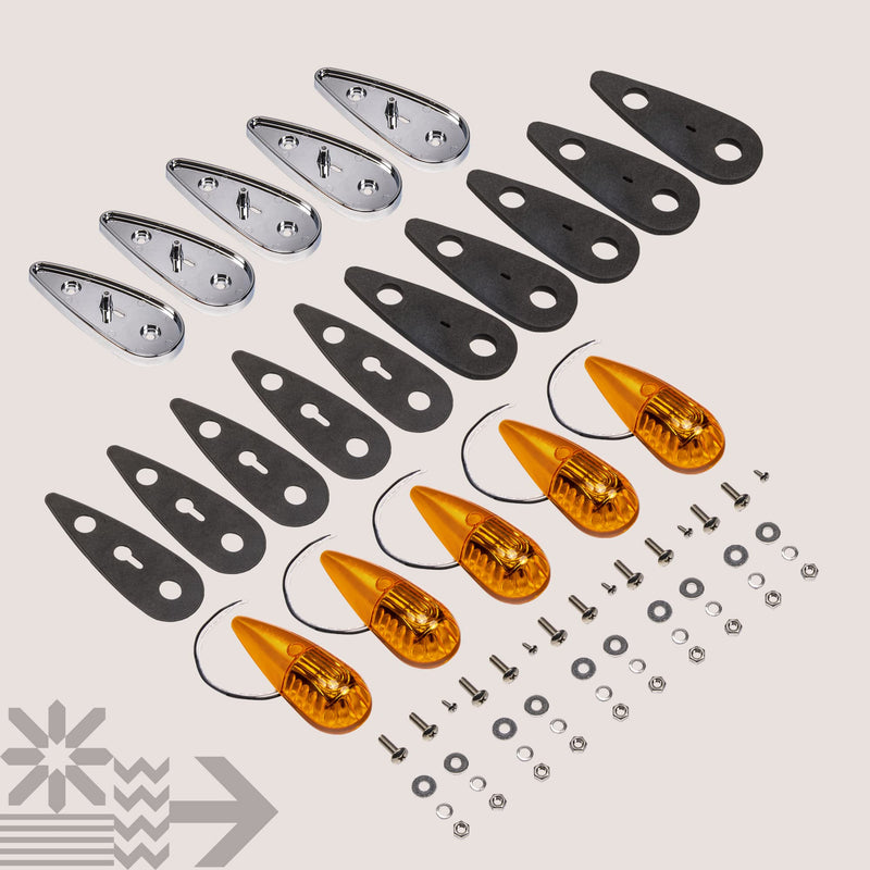 TRUE MODS Amber LED Teardrop Cab Marker Light Kit [Chrome Base] [DOT FMVSS 108] [SAE P2PC] [Universal Fit] Tear Drop for Truck RV Van Ford Super Duty F150 F250 F350 Chevy Silverado Dodge Ram Chrome