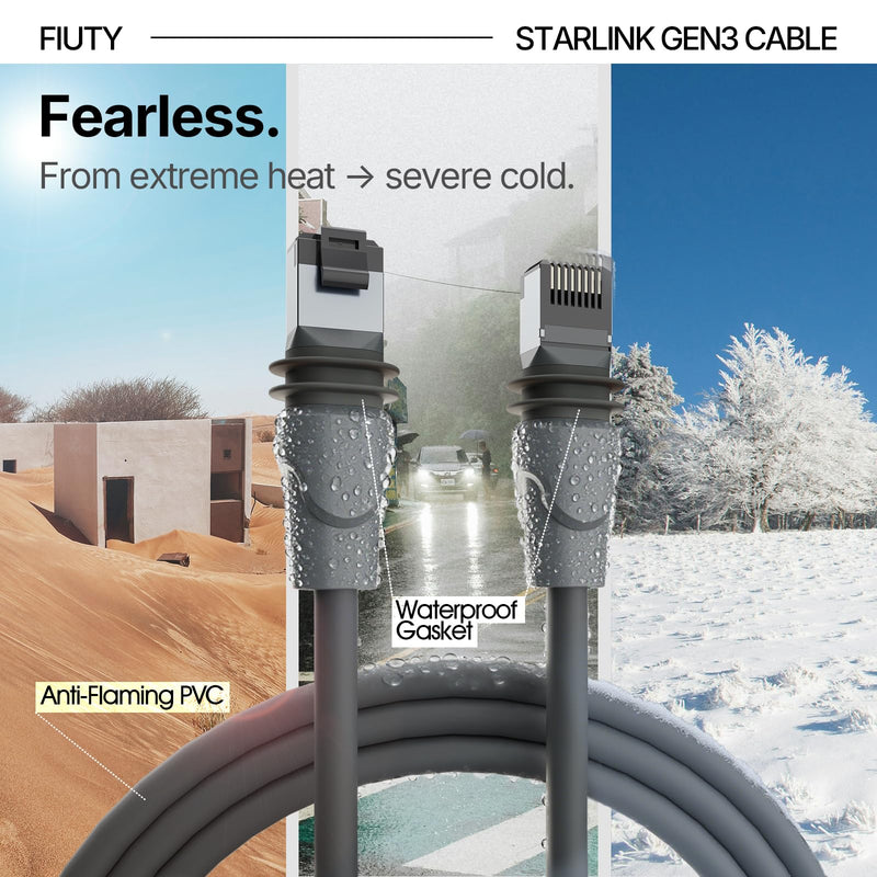 Starlink Gen 3 Cable 33FT, 26AWG Starlink Ethernet Cable Extension Replacement for Starlink Standard V3 Rectangular Satellite Systems, Double Layer Waterproof Durable Outdoor Accessories (33FT)