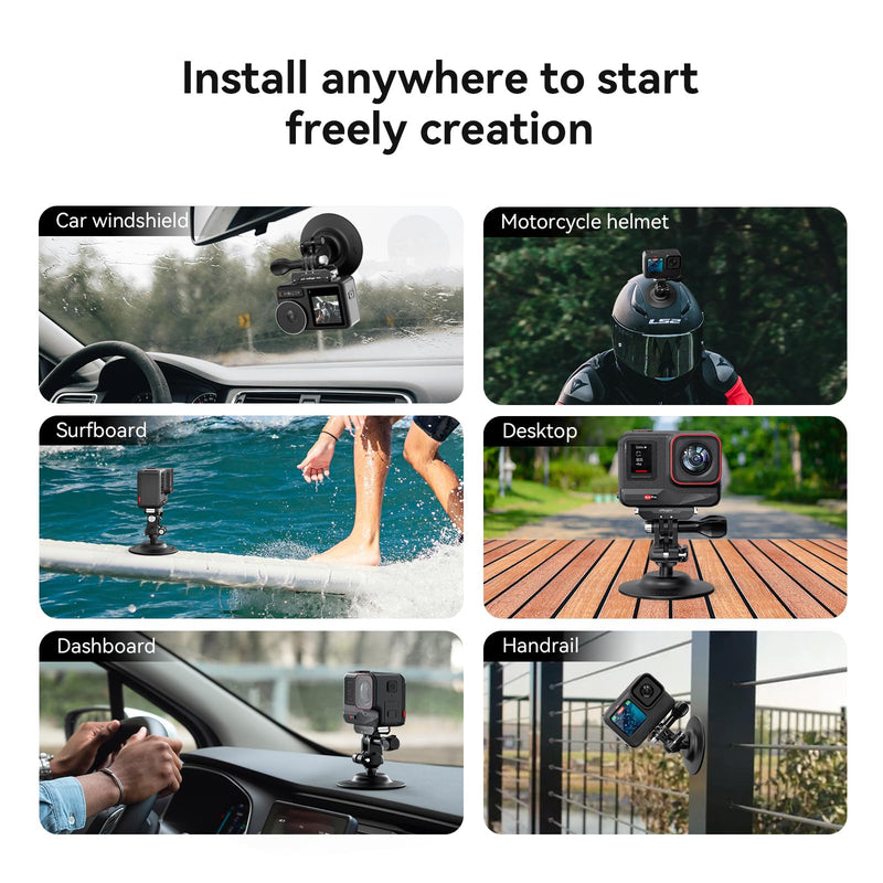 Adhesive Ball Joint Mount 360° Rotation for Action Camera, Compatible with GoPro Hero 13 12 11 Insta360 DJI Osmo Action, Adjustable Bracket for Motorcycle Helmet, Auto Windshield, Surfboard Mounting