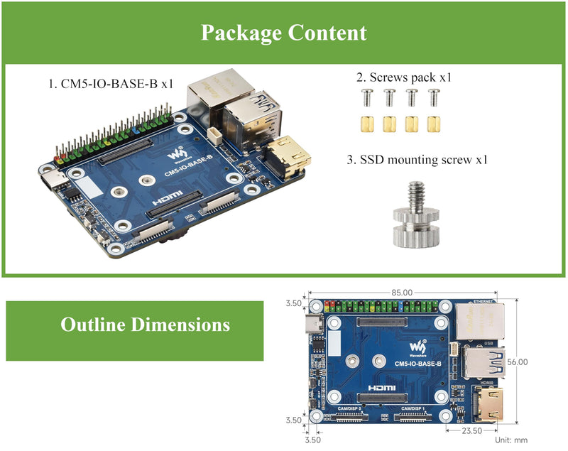 Mini Base Board (B) Compatible with Raspberry Pi Compute Module 5, Onboard EEPROM and Encryption Chip, Compact Design with 4xUSB, Color-Coded 40PIN GPIO Header, 2xMIPI, M.2 M Key PCIe Interfaces,etc