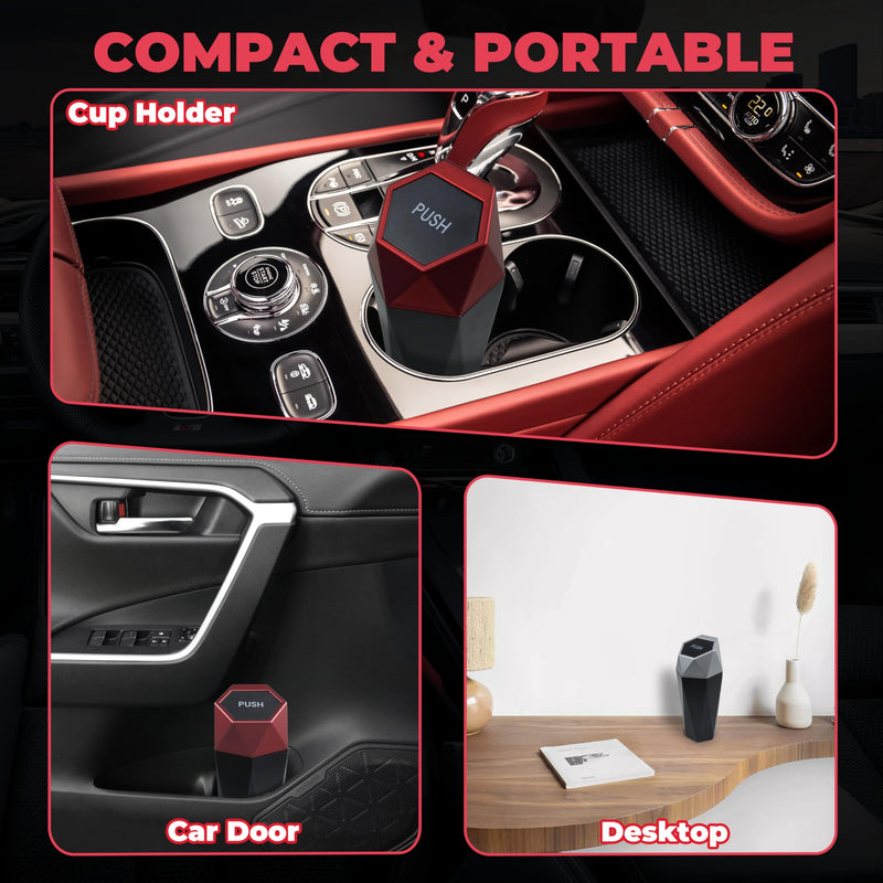 Car Trash Can, Car Trash Bin with Lid, Car Accessories for Women Interior, Car Garbage Can with Additional 2 ABS Hooks and 60pcs Trash Bags, Suitable for Home, Office, Car Organizer, Black BLACK 1PC