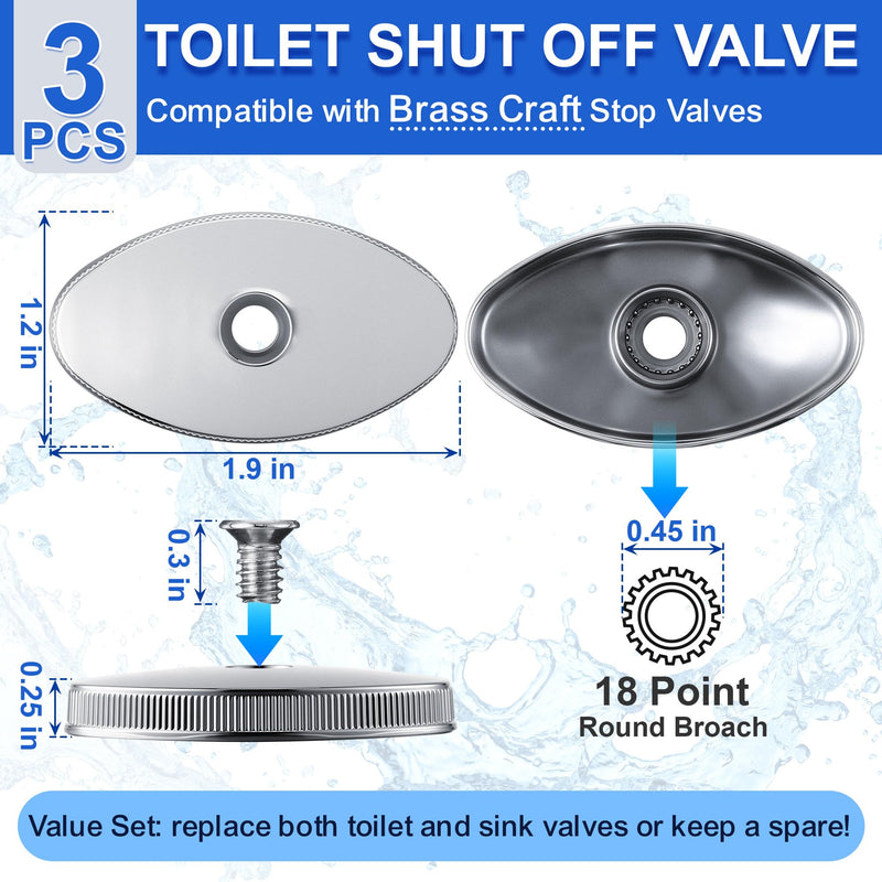 3 Pack 18 Point Toilet Shut Off Valve Compatible with 88000 Brass Craft Stop Valves, Water Valve Shut Off Tool for Toilet & Sink 3