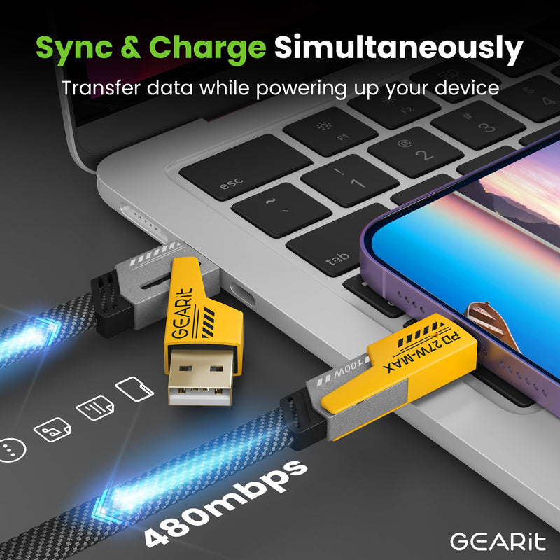 GEARit 100W 4 in 1 Charging Cable, USB C Multi Charging Cable with USB-A & Lightning Compatible Tips, Fast Charge Multi Charger Cable for Multiple Devices, iPhone, MacBook, 3.3FT Black 3.3FT/1.2M 4 IN 1-100W