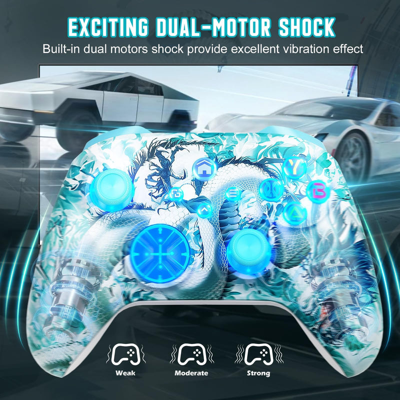 Gamrombo Wireless Gaming Controller Replacement for Xbox One, Xbox Series X|S, Xbox One S|X Controller with Hall Triggers, Hall Joysticks, Adjust RGB Light, Marco, Turbo, Audio Jack Jade Dragon