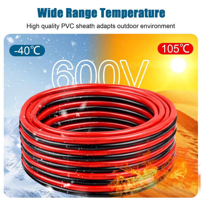8 Gauge Wire 2 Conductors Copper Wire, 8 AWG Battery Cable Oxygen Free Copper Wire for Solar Panel, Automotive, Trailer, RV and Speaker (8 Gauge 10FT)