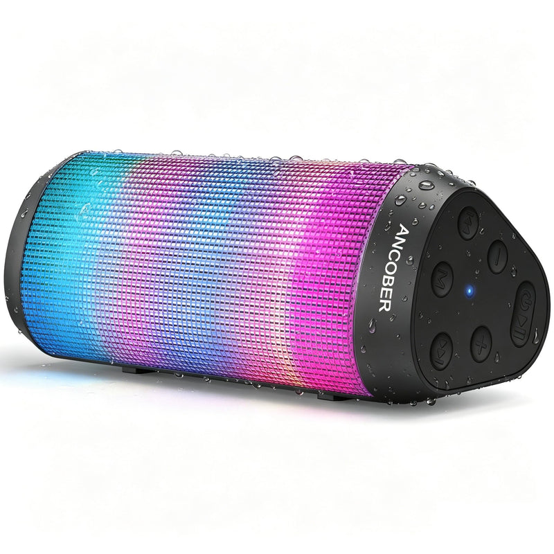 Portable Bluetooth Speaker Powerful HD Loud Sound, LED Lights, IPX4 Wateproof, 24H Playtime, Wireless TWS Pairing, Built-in Mic, for Home/Outdoor/Party, Cool Electronics, Birthday Gifts for Men Women Black