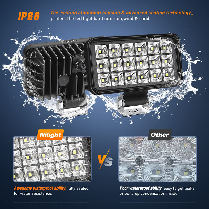 Nilight 4.4 Inch Square Utility LED Work Light W/Integrated Toggle Switch, 2PCS 36W 150° Flood Lamp for Offroad Heavy Equipment Vehicles Truck Tractor Golf Cart Boat ATV UTV 2Pcs 18Led Flood Lights