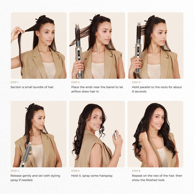 UKLISS 6 in 1 Hair Styler | Hair Dryer Brush with LCD Hair Curler Airflow | Airbrush 6 in 1 Airstyler Mit Hair Straightener, Thermal Brush, Hot Airbrush, Multistyler Gifts Set for Women Hair Styling Gold
