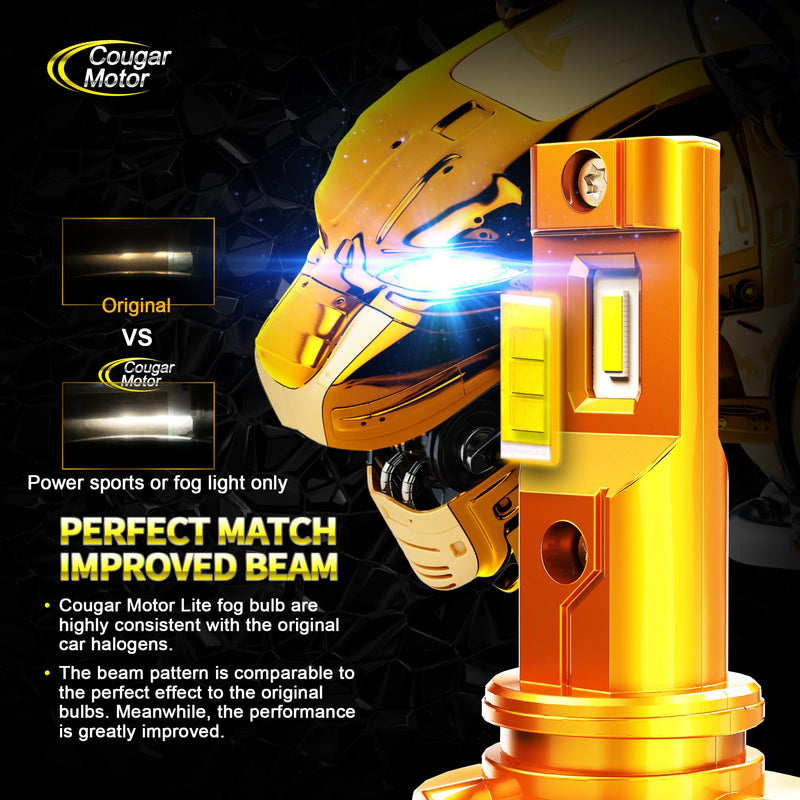 Cougar Motor 9006 Bulbs, 9006 HB4 Light Bulbs, HB4 Fog Lights 6500K Lite Bulb Fanless and Wireless, Off-Road Bulb Plug-N-Play, 1:1 Size, Quick Installation - Pack of 2