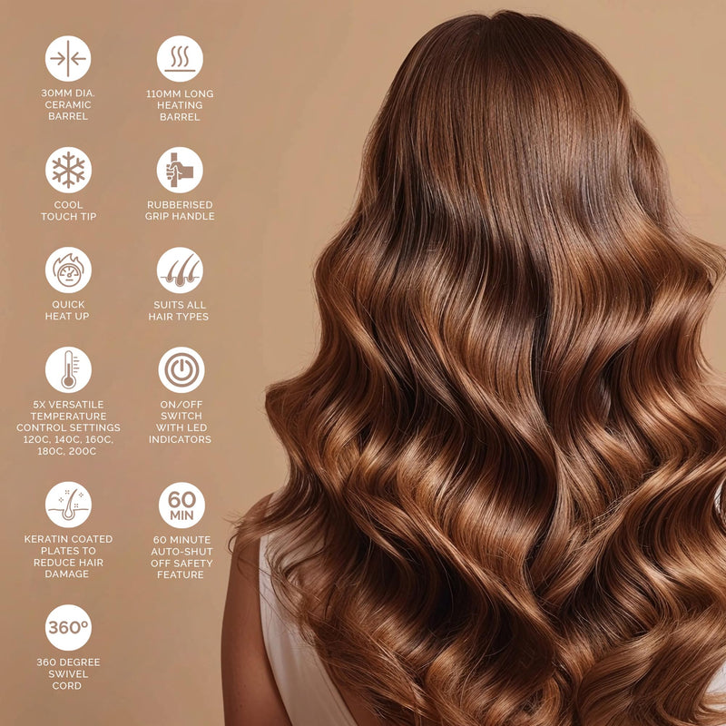 Paul Anthony 'StylePro' 30mm Ceramic Hot Brush Styler with Keratin, 5X temperatures, Quick Heat up, 60 Minutes Safety Cut Out - H2120 30mm Hot Brush