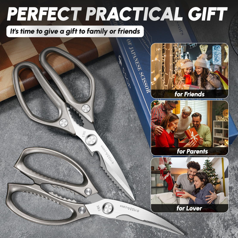 SSGP Kitchen Shears Set, All Purpose Heavy Duty Poultry Shears, Ultra Sharp Japanese Meat Scissors, Dishwash Safe Stainless Steel Comfort Grip Handle Kitchen Scissors for Food, Chicken Bones, Turkey 2 pcs