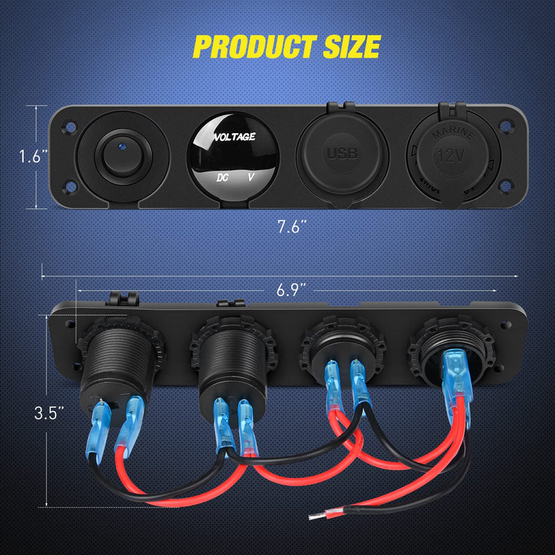 Nilight 4 in 1 ON/Off Charger Socket Panel PD Type C and QC 3.0 USB Power Outlet LED Voltmeter Cigarette Lighter Rocker Toggle Switches for Truck Car Boats RV Type C + USB Blue
