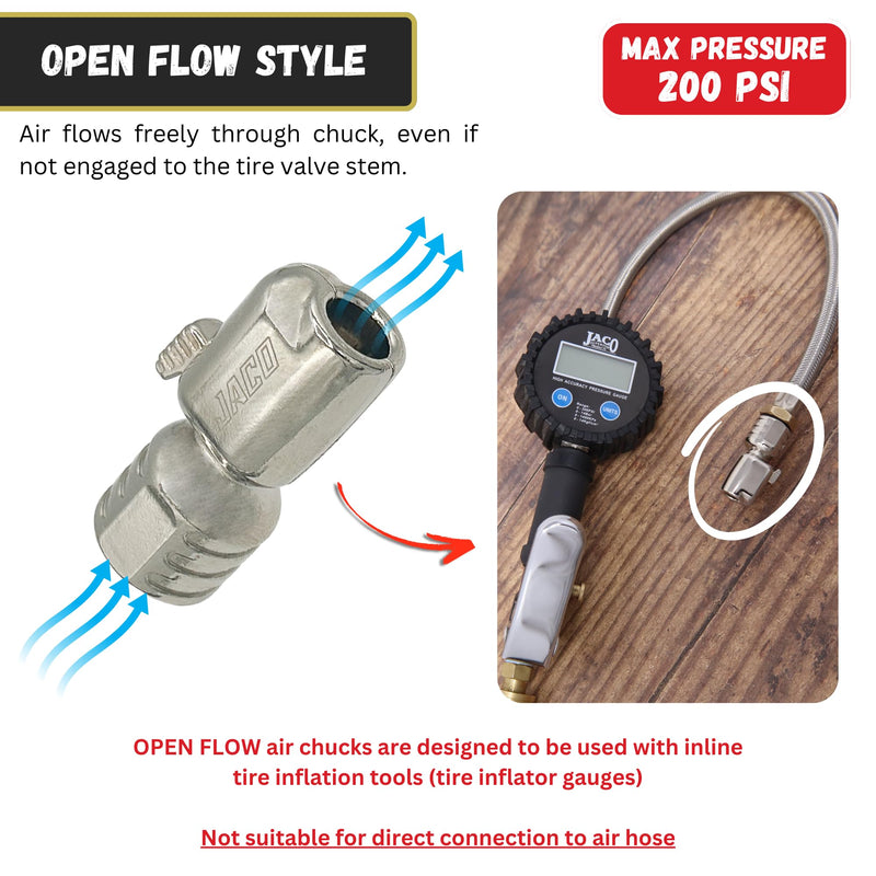 JACO Lightning S-Series Tire Air Chuck - 1/4" F-NPT (Open Flow) (2-Pack) 2-Pack Open Flow