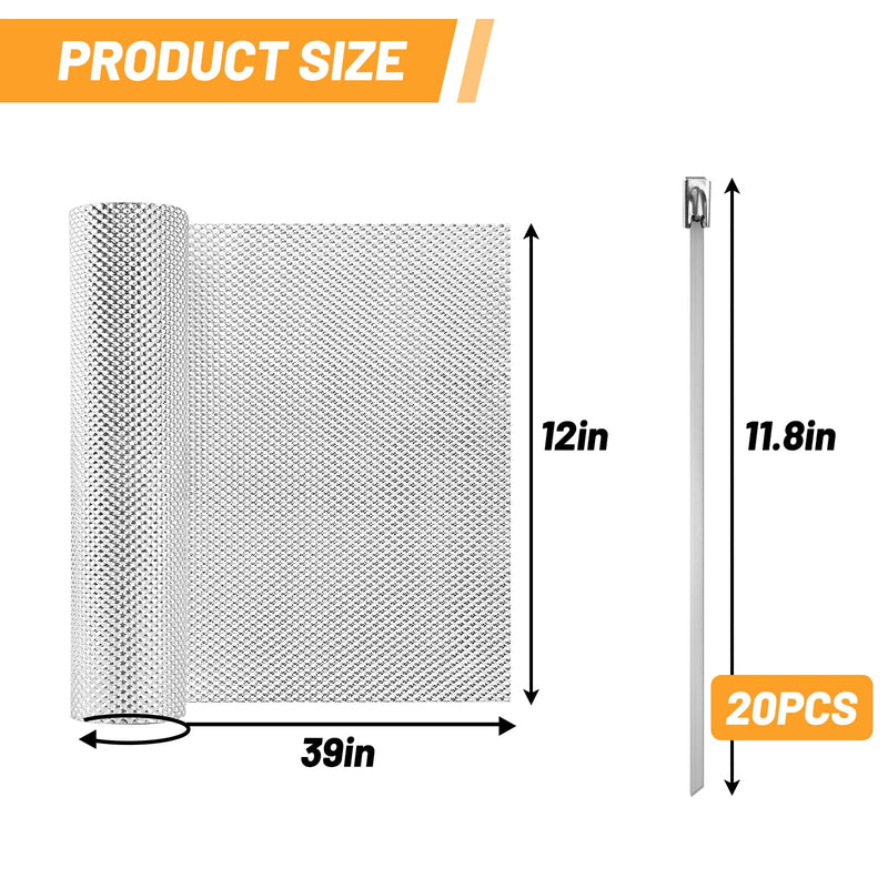 UNIFAMILY Embossed Exhaust Heat Shield Automotive, 12" x 39" Aluminum Exhaust Heat Wrap with 20 Pcs Cable Metal Zip Ties, Exhaust Wrap Heat Barrier Shield, Heat Wrap for Exhaust pipes 12 Inch x 39 Inch