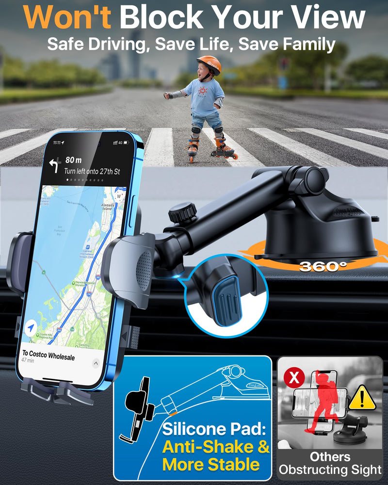 【Upgraded Strongest Suction & Pro Military-Grade Certs 】Ultimate Car Phone Mount【360°Rotatable Suction】Cell Phone Holders Truck Stand for Dashboard Windshield Vent for iPhone 17 Pro Max Samsung,Black Black