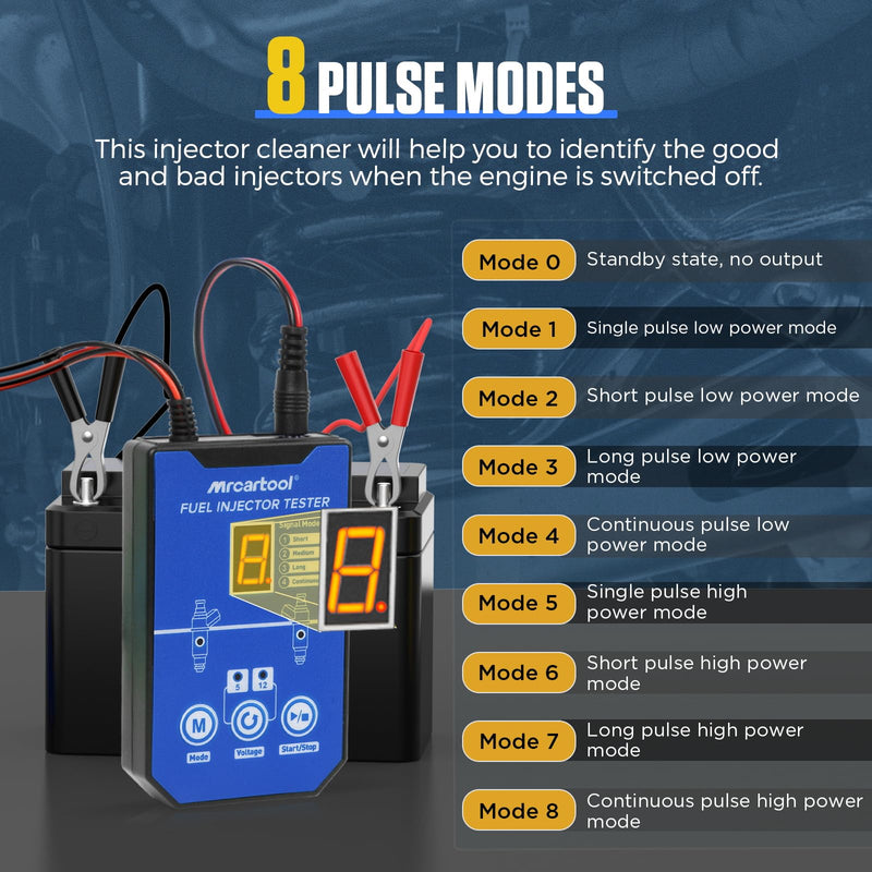 BELEY Fuel Injector Tester and Universal Cleaner Tool Kit， 6 Size Cleaning Adapters & 8 Pulse Modes for 12V Automotive Car Motorcycle Injector Tester Kit, DIY Automotive Cleaning Test Kits UPGRADED Fuel Injector Cleane