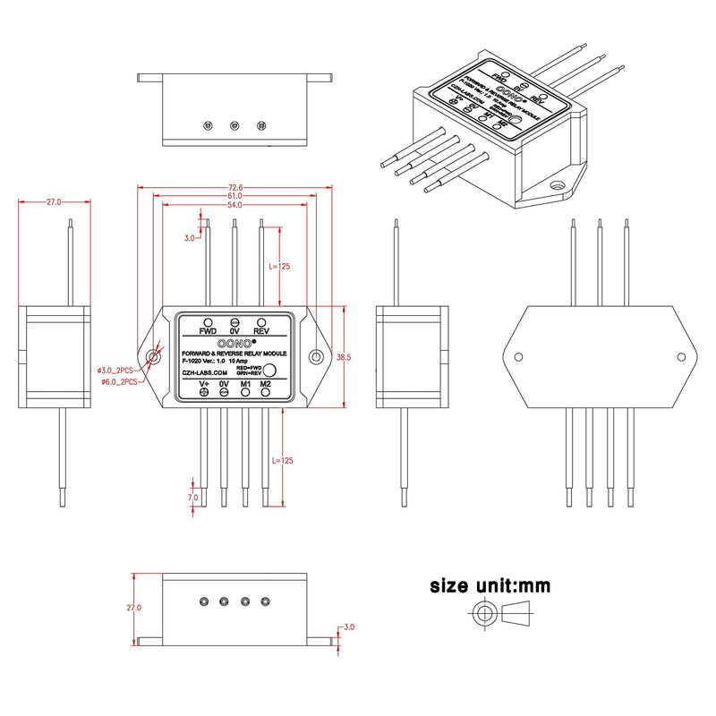 OONO Forward and Reverse Relay Module for Motor/Linear Actuator, Reversing Relay Module (DC 12V) DC 12V
