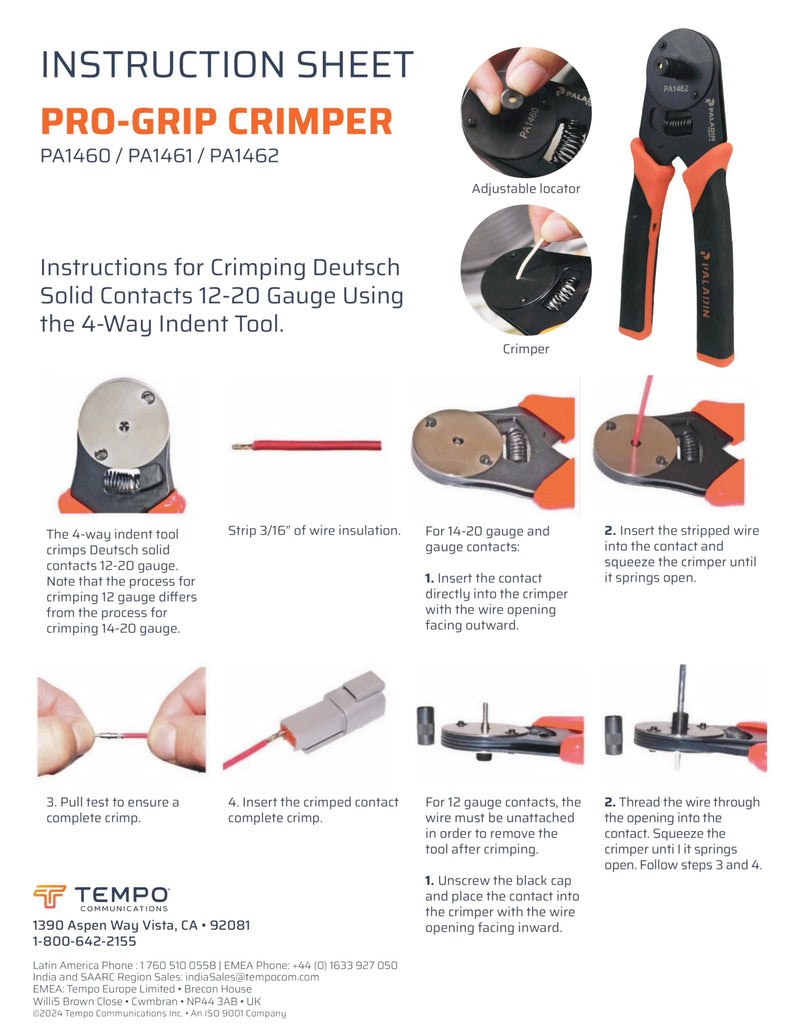 Paladin Tools PA1461 Pro-Grip Crimper | Closed Barrel D-Sub Crimper | 12-20 AWG, 4 Way Indent | Professional Grade