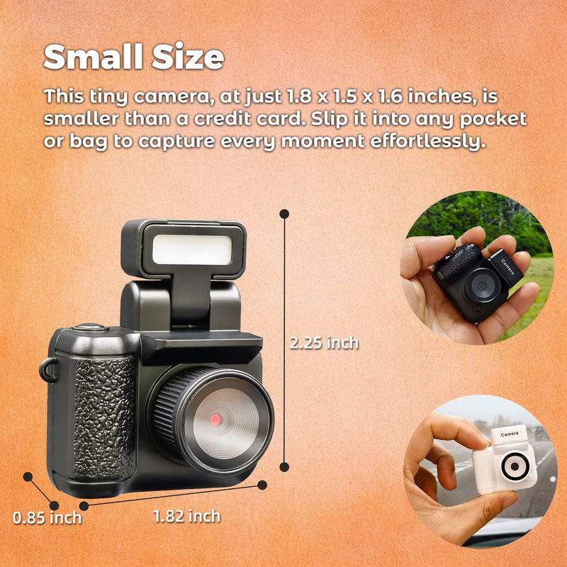 Small Digital Camera Keychain with Flash Light 1080p Tiny Camera Mini Retro Micro 1.4 in LCD Screen 32GB Card Charging Base Compact Portable Recorder for Travel Study Recording (Black) Black