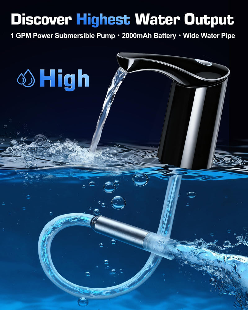 Highest-Output Water Dispenser for 5 Gallon Jug, Electric USB C Water Pump | World Cup Viewing Essential | USB-C Rechargeable | Automatic Portable Dispenser | Perfect for Home, Office, Camping Black