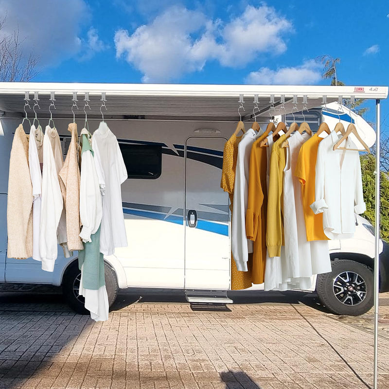 Homgaty 16 PCS RV Awning Light Clips, Double Slot Awning Hooks Camper Holders Heavy Duty RV Light Support Hanger for Lights Clothes, RV Awning Hooks Easily Slides Into Awning Roller Slot Gray