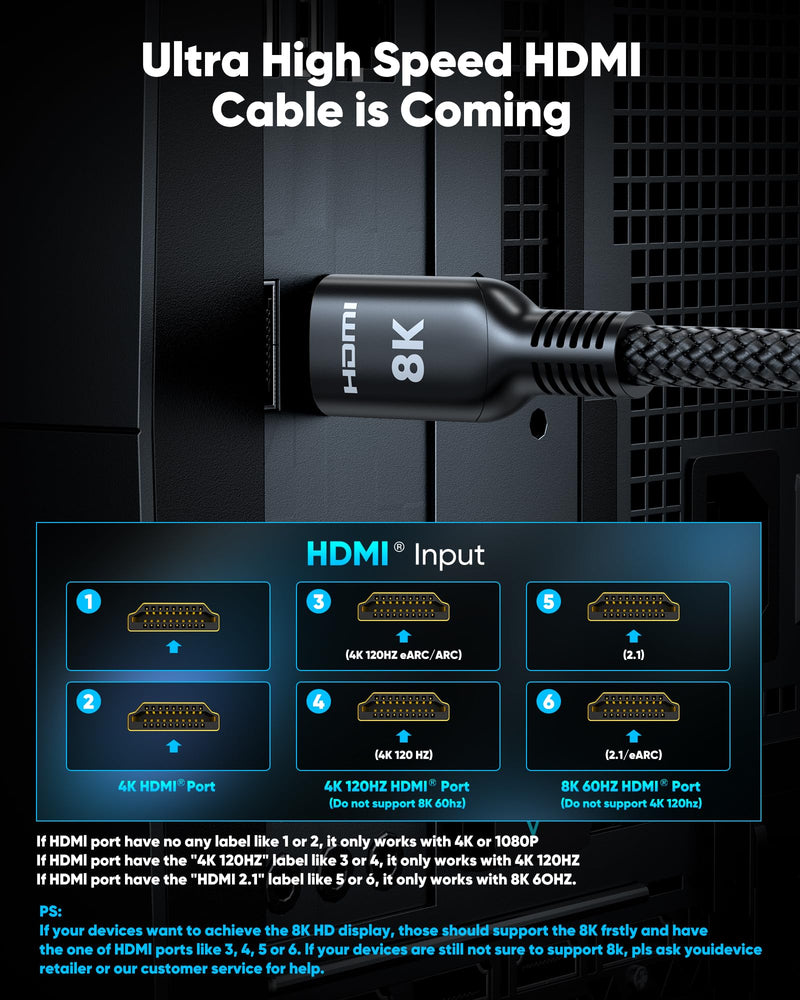 Highwings Long HDMI Cable 30FT, 8K 4K HDMI 2.1 Cord Ultra High Speed[48Gbps 8K@60Hz 4K@120Hz], Heavy Duty, Flexible,Braided, eARC, HDCP 2.2&2.3, HDR 10-Compatible with HDTV,Projector,Monitor and More 30 feet