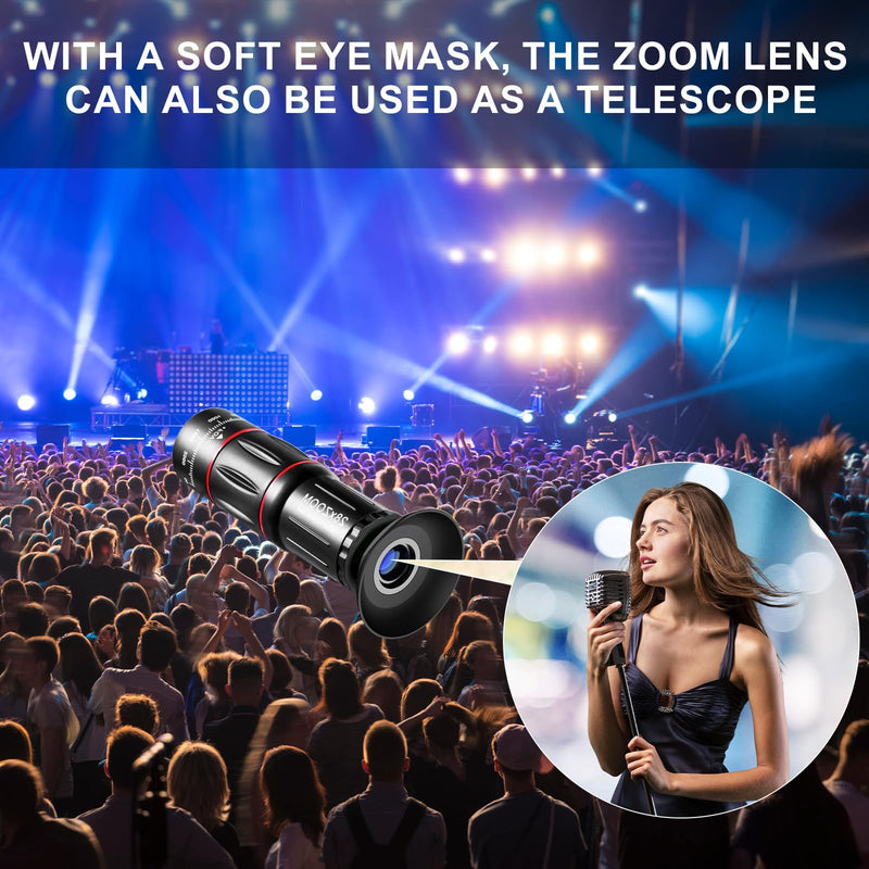 Phone Telephoto Lens 28X | Macro Lens for iphone With E-Clip and Tripod, Suitable for Most Smartphones(Black)