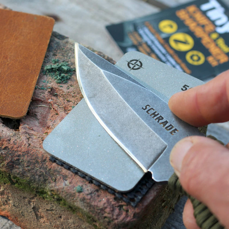 Tiny Survival KNIFE & TOOL Sharpener KIT - Ultimate 4-IN-1 EDC KIT: Double-Sided, Dual Grit, Credit Card Diamond Pocket Field Sharpening Stone DWS + Mini Strop + Stropping Compound + Grip Matt - GIFT
