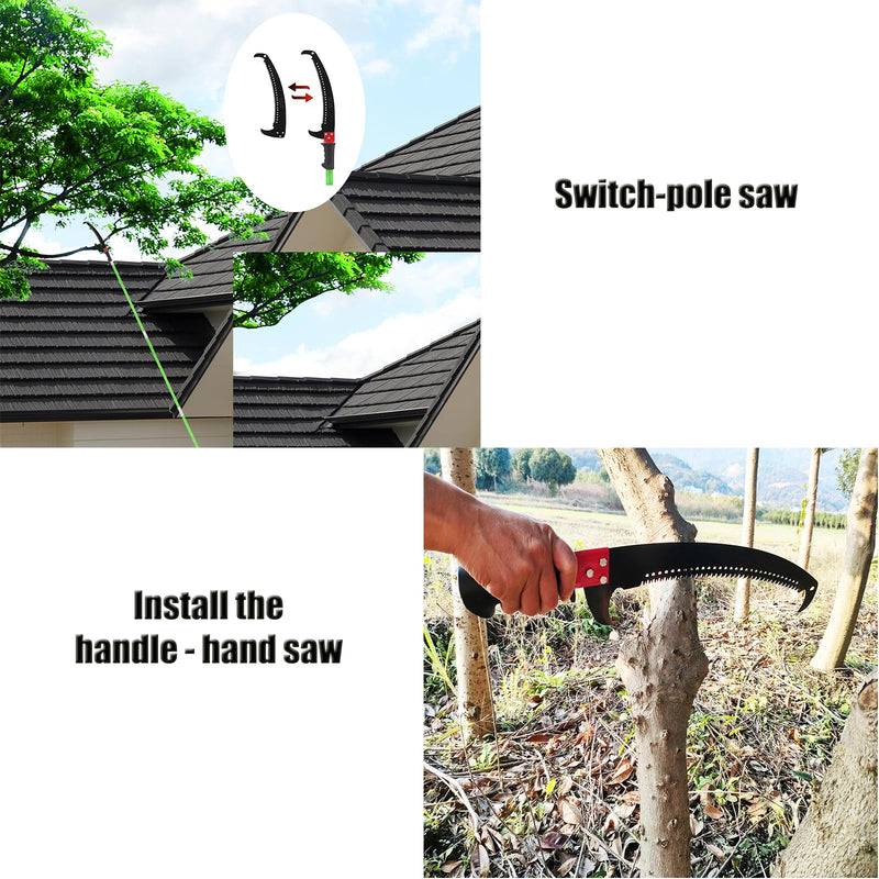 Hand Pruning Saw RazorTOOTH，Extension Pole Tree Trimmer Saw Attachment（Head） ， Curved Blade Hand Saw，Can Cut Branches With a Diameter Of 7 Inches.23.4in With handle 23.4in With handle