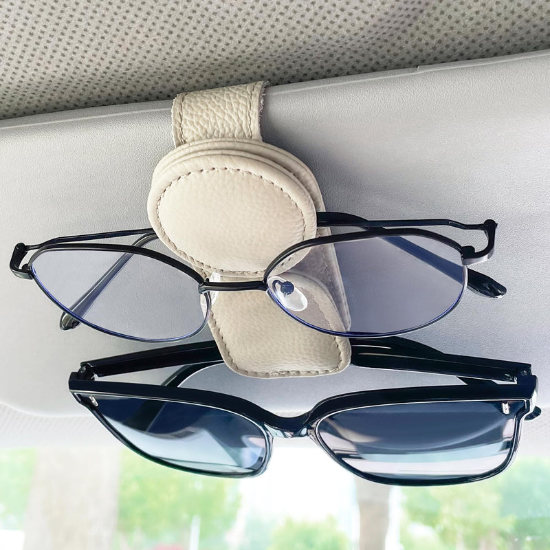 KIWEN Sunglasses Holder for Car Visor, Magnetic Leather Sunglass Eyeglass Hanger Clip for Car Sun Visor Accessories (1, Black) 1 Pack