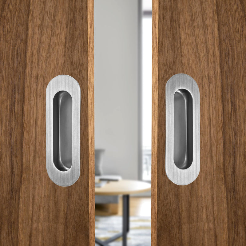 Recessed Door Handle Flush Pull 4.7 Inch Sliding Closet Door Handle Oval Pocket Finger pulls Brushed Stainless Steel (4 Pack) Stainless Steel Brushed(4 Pack)