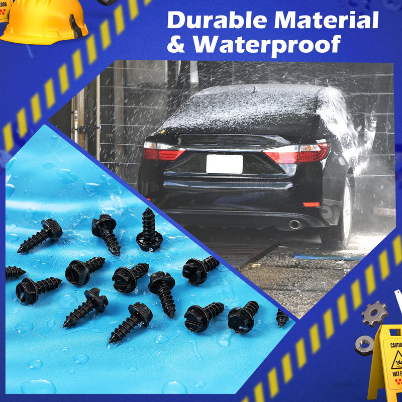 Tandefio 100 Pieces License Plate Screws #14 x 3/4" Slotted Hex Head Carbon Steel License Plate Security Screws for Car Dealers (Black)
