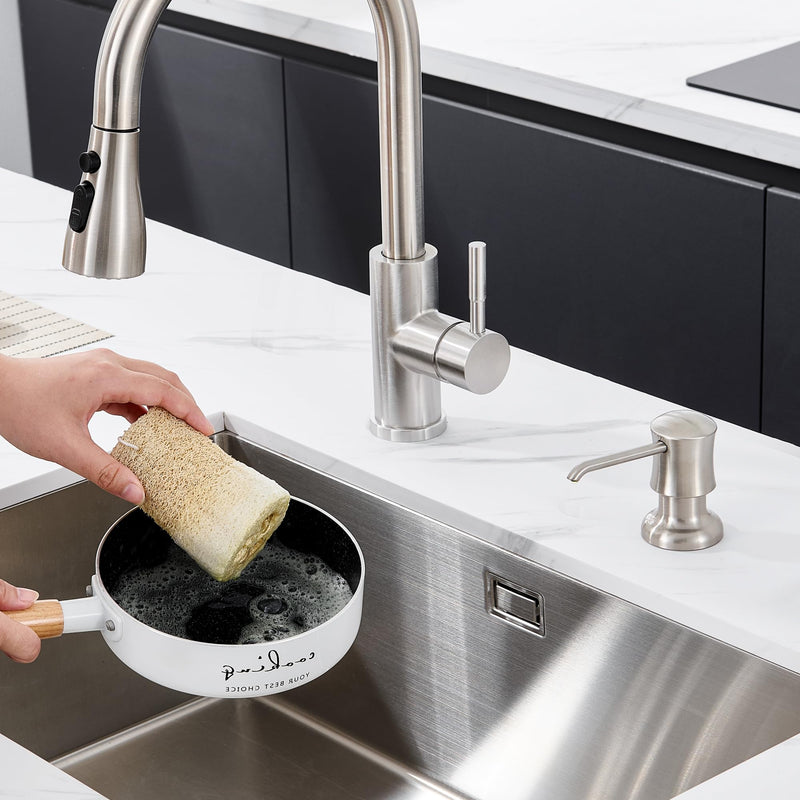 Soap Dispenser for Kitchen Sink Brushed Nickel, Built-in and Refill-from-Top Design with Liquid Hand & Dish Soap Bottle with Bottle