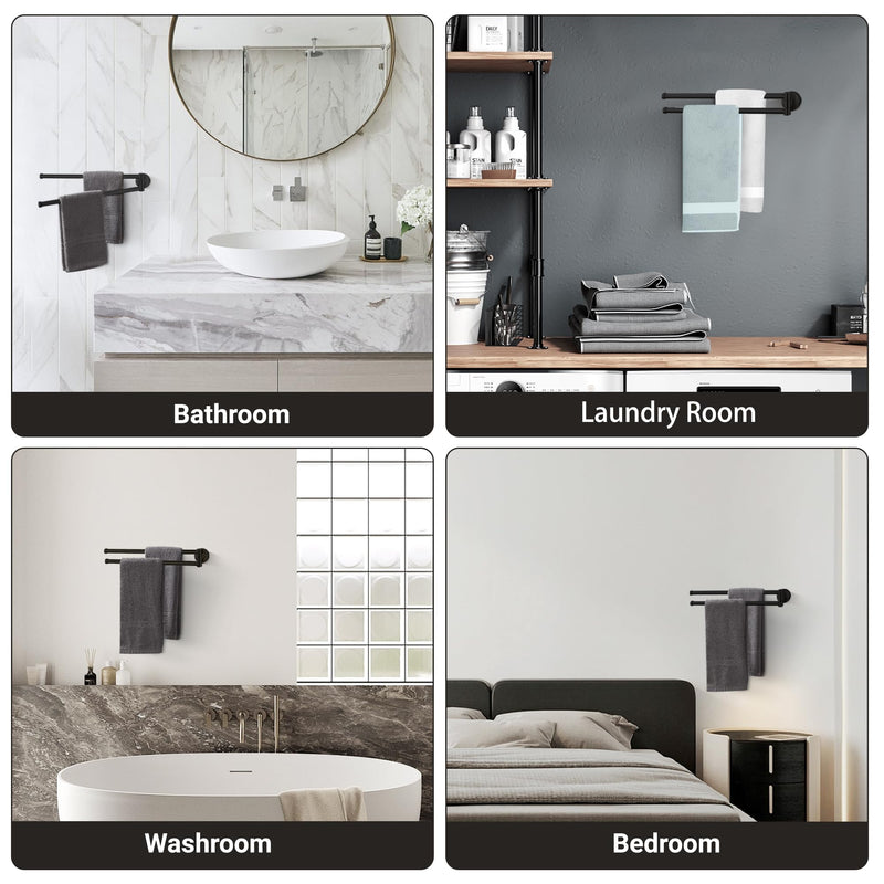 Swivel Towel Rack,Wall Mounted Towel Bar for Bathroom Swivel Towel Holder,Space Saving Towel Bar with Hook,Rustproof Black Towel Rack 180° Rotation Towel Holder for Bathroom Matte Black 1