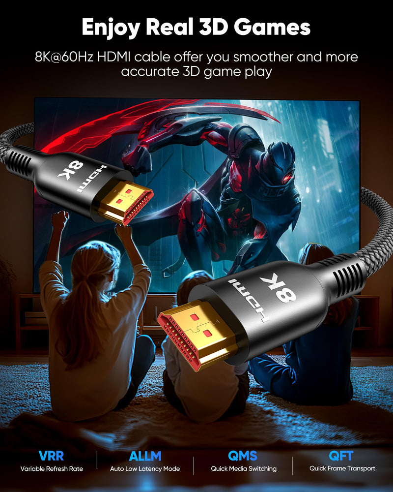 Highwings Long HDMI Cable 30FT, 8K 4K HDMI 2.1 Cord Ultra High Speed[48Gbps 8K@60Hz 4K@120Hz], Heavy Duty, Flexible,Braided, eARC, HDCP 2.2&2.3, HDR 10-Compatible with HDTV,Projector,Monitor and More 30 feet