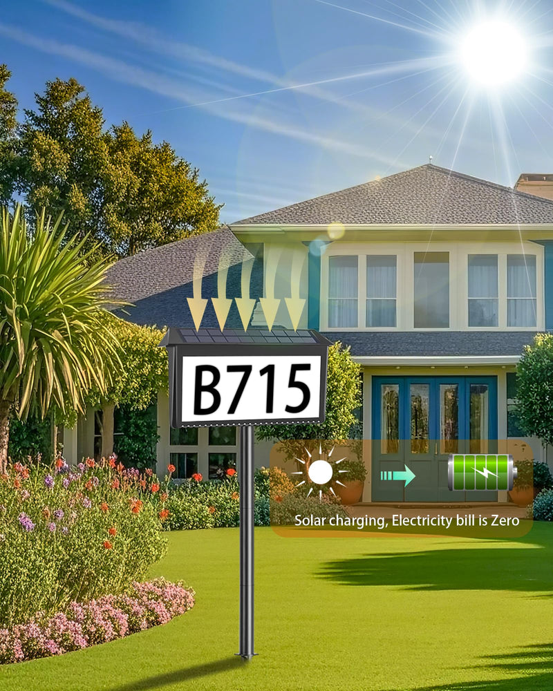 Solar House Numbers for Outside, Waterproof Illuminated House Number Plaque, Solar Led Address Sign for Yard,Home, Garden, Lawn and Street Black
