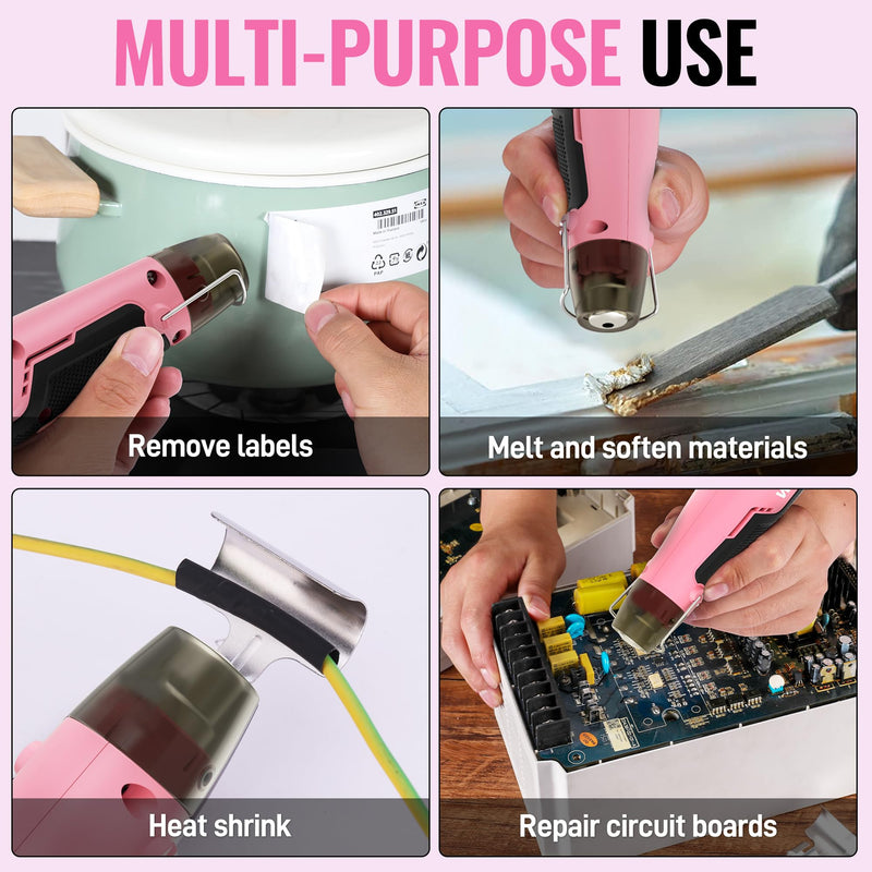 WORKPRO 7.2V Cordless Mini Heat Gun for DIY Crafts, 4000mAh Hot Air Gun, 1.5s Fast Heating, 3 Temp Settings (Cool/572°F/842°F), USB-C Rechargeable, Perfect for Crafts & Decorations - Pink Ribbon