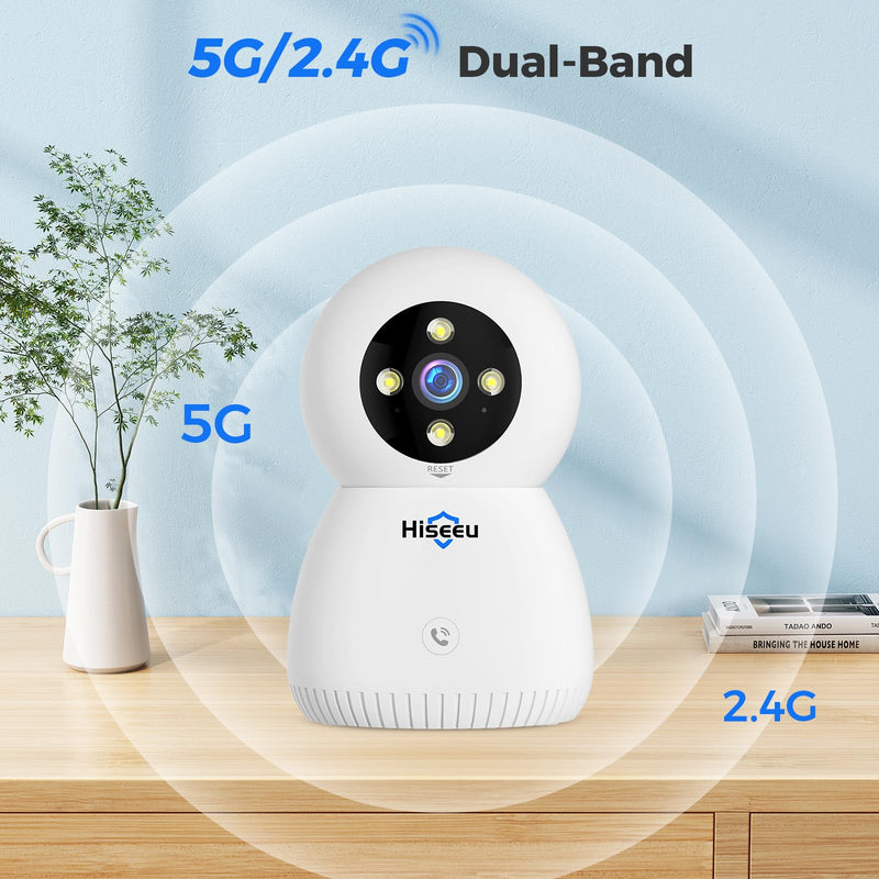Hiseeu Indoor Security Camera, 2.4G/5G 5MP Baby Monitor Pet Camera for Home Security, PTZ 360°, Auto Tracking, 2 Way Audio, Night Vision, Humanoid Detection, No Monthly Fee, 2PCS 2FJ5C