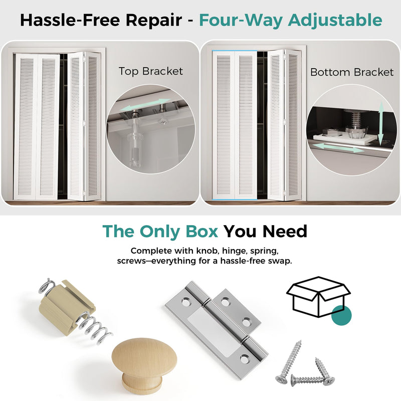 Closet Bifold Door Hardware & 48 Inch Track Kit, 4 ft Folding Door Bi-Fold Puerta Repair Replacement Part for Laundry, Include 4 Foot Rail Floor & Top Bracket Pivot Pin Guide Roller Hinge Knob 1 Pack-48" Track
