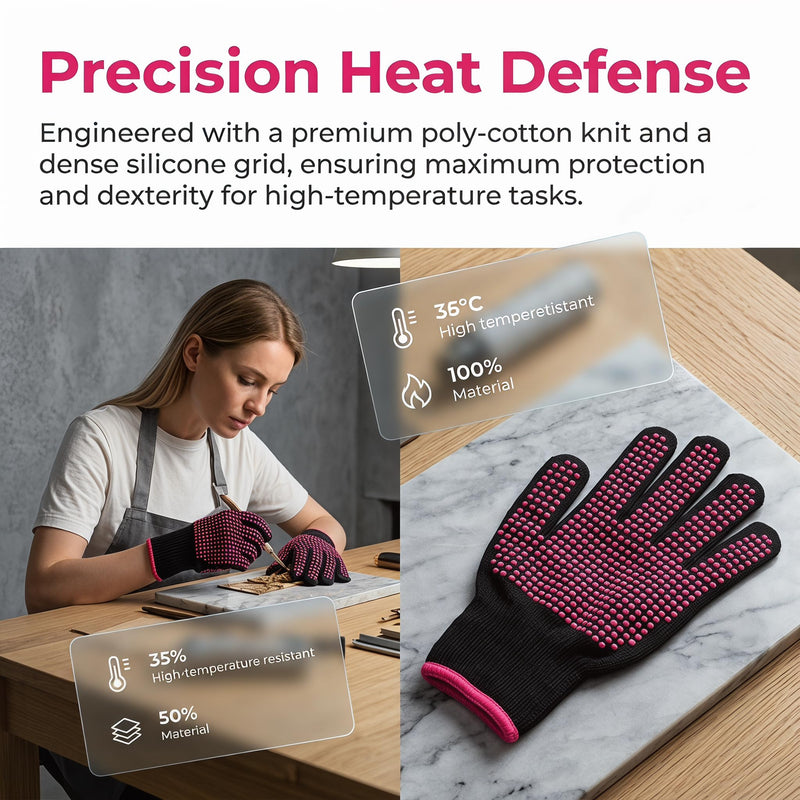 Heat Resistant Glove for Hair Styling, 2 PCS Professional Heatproof Mitts, Heat Protection Gloves with Non-Slip Silicone Bump for Hair Tools, Curling Iron Wand, Flat Iron, Hot-Air Brushes